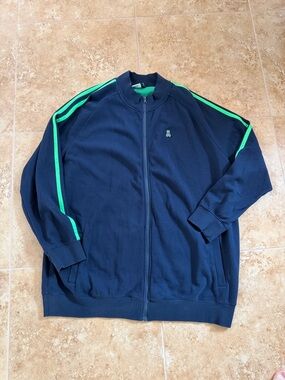 Psycho Bunny Navy Zip-Up Jacket with Green Stripes 3XLT